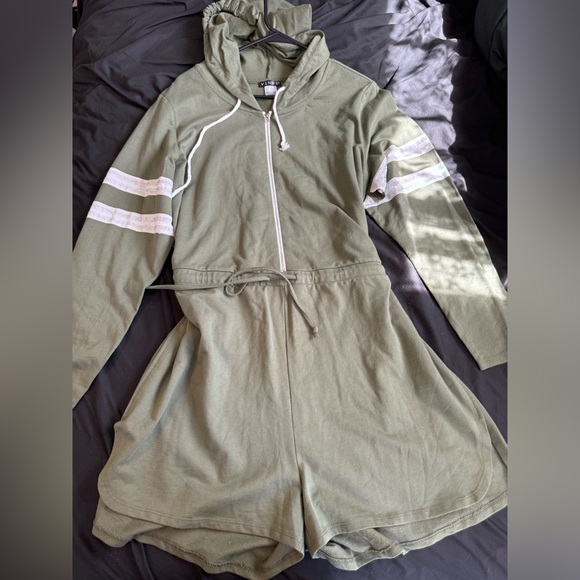 VENUS Pants - Venus Hooded Romper Olive Green with Rhinestones